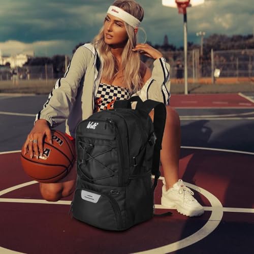WOLT Basketball Backpack Large Sports Bag with Separate Ball Holder & Shoes Compartment, Best for Basketball, Soccer,Gym - color: Black