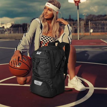 WOLT Basketball Backpack Large Sports Bag with Separate Ball Holder & Shoes Compartment, Best for Basketball, Soccer,Gym - color: Black