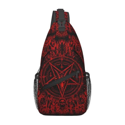 Sling Backpack Unisex Crossbody Chest Bag Shoulder Chest Bag For Women Men Hiking Travel - color: Dark Red Skull