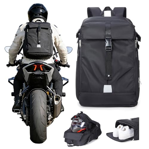 Large Black Motorcycle Backpack – Helmet Backpack for Men Women, Hi Viz EDC Commuter Bag for Riders, Night Travel, and Daily Use with Helmet Holder, Laptop Compartment, Ventilated Back, Urban Gear - color: A1-black Large