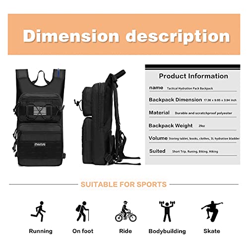 MOSISO Tactical Hydration Pack Backpack, Military Daypack Water Backpack Rucksack Bladder Bag with 3L Water Bladder&Elastic Cord Strap for Outdoor Sports,Hiking,Climbing,Running,Cycling,Biking, Black