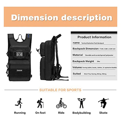 MOSISO Tactical Hydration Pack Backpack, Military Daypack Water Backpack Rucksack Bladder Bag with 3L Water Bladder&Elastic Cord Strap for Outdoor Sports,Hiking,Climbing,Running,Cycling,Biking, Black