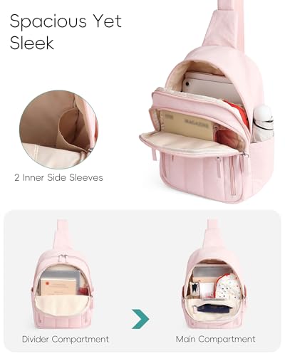 HomemeDiary Large Sling Bag for Women, Puffer Crossbody Bag Purses Sling Backpack, RFID Fanny Packs for Travel Daily Hiking - color: Pink