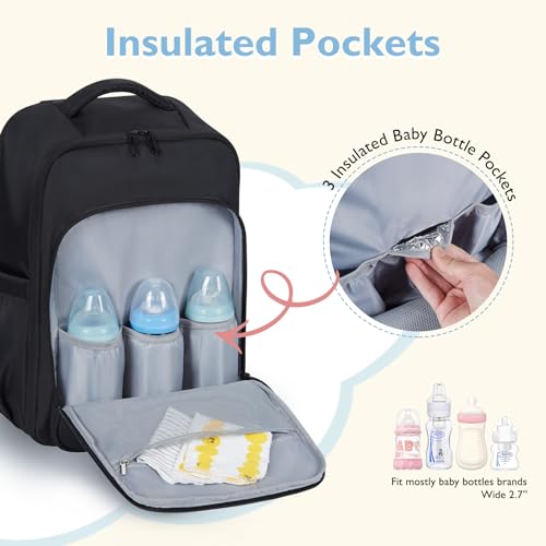 mommore Diaper Bag Backpack Large Baby Bag 37L with 15.6'' Laptop Sleeve Mom Bags with Insulated Pockets, Changing Pad, Stroller Straps, Travel, Work