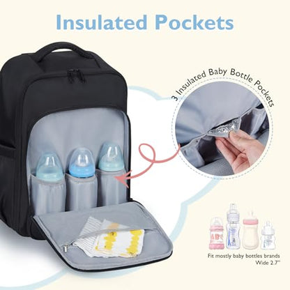 mommore Diaper Bag Backpack Large Baby Bag 37L with 15.6'' Laptop Sleeve Mom Bags with Insulated Pockets, Changing Pad, Stroller Straps, Travel, Work