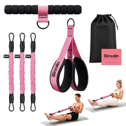 Upgraded Multifunction Pedal Resistance Band with Handle, 3 Tube Adjustable Resistance Bands for Abdomen, Waist, Arm, Core/ABS, Leg Workout Sit Up Exercise Equipment for Women