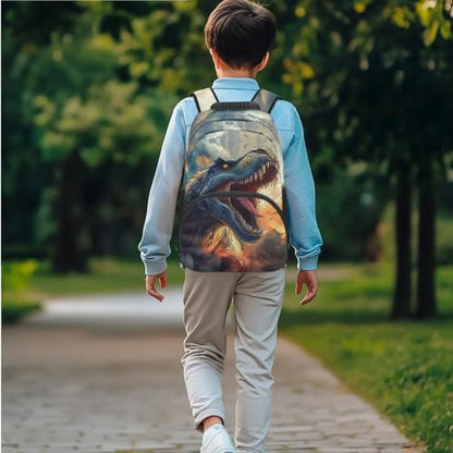 JEOCODY T-Rex Backpack Kids School Bag with Lunch Bag Pencil Case Water Bottle Holder Set of 4 Cool Dinosaur Bookbag for Boys Girls Lightweight Casual Daypack for Travel Hiking - color: Cool T-rex Printed