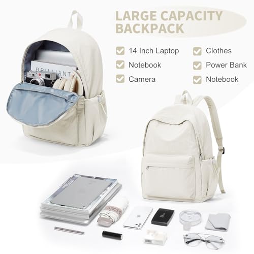 Beige Backpack for School Women Girls, Waterproof Bookbag Cute High School Backpack for Men Teen Boys, Lightweight Travel College Backpack Mochilas Escolares para - color: Beige
