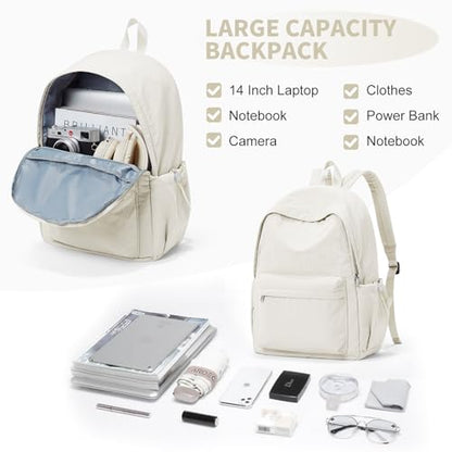 Beige Backpack for School Women Girls, Waterproof Bookbag Cute High School Backpack for Men Teen Boys, Lightweight Travel College Backpack Mochilas Escolares para - color: Beige