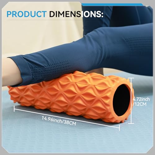 Foam Roller - 15 inch Deep Tissue Massager for Muscle Massage, Myofascial Trigger Point Release, Exercise, Yoga, Pilates & Stretching(Orange) - color: Orange