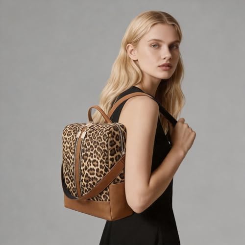 Women's Backpack with Wristlet Set, Large Capacity Tote Backpack for Women, Fashion Travel Backpack & Stylish Mommy Bag (Brown Leopard) - color: Brown Leopard