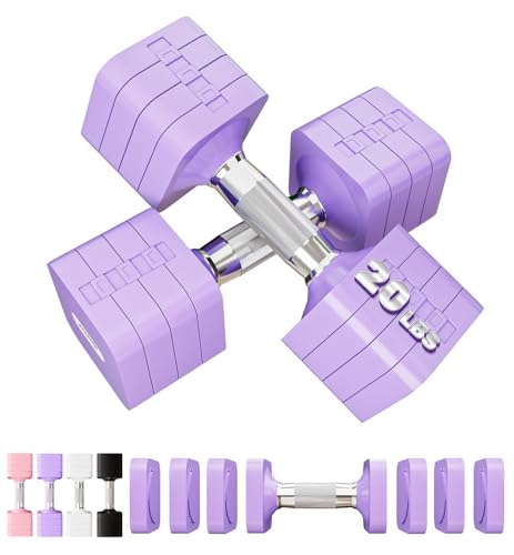 15LB 20LB 30LB 40LB 50LB Adjustable Dumbbell Set Free Weights Dumbbells Set for Women Men Hand Weights Sets Adjust Dumbbell Weight Sets for Home Gym Exercise Workout Strength Training Equipments - color: Purple