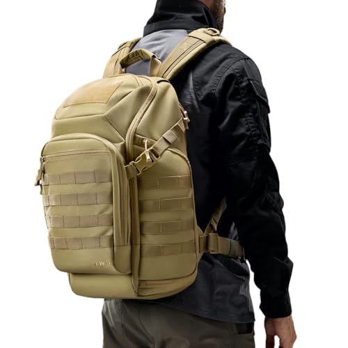 AMHEH 32L 1050D Urban Tactical Laptop Backpack, 17 Inch Computer, Tan | Suspended Tech Compartment, MOLLE Daypack, Everyday Carry, Commuting, Airplane Travel Approved, Get Home Bag - color: Tan