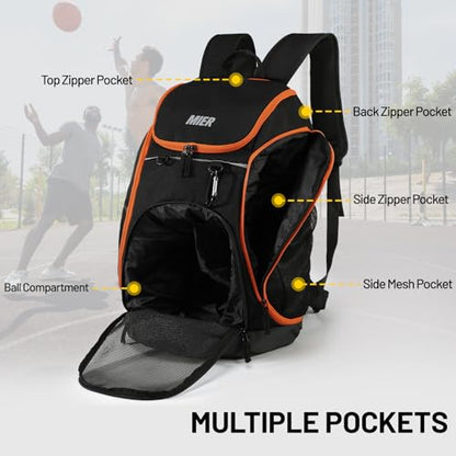 MIER Gym Backpack 40L Basketball Backpack with Ball Compartment & Shoes Storage Multi-Functional Sports Soccer Bag Large Equipment Back Pack Volleyball Backpacks for Men Women - color: Black