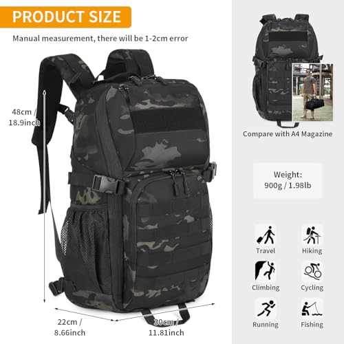 HUNTVP Tactical Backpack Military MOLLE Backpack Hunting Rucksack Gear Assault Pack 25L WR - color: Black Camo-25l, size: 25L