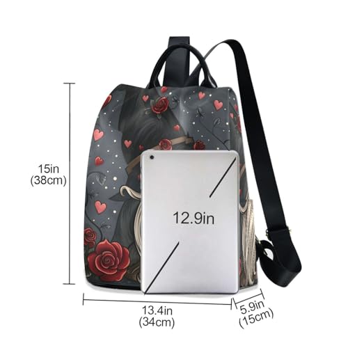 Roses Gnome Backpack for Women Anti Theft Large Fashion Travel Shoulder Bag Purse Rucksack Lightweight