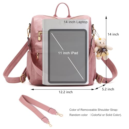 Soperwillton Women Backpack Purse Multipurpose Design Handbags Shoulder Bag PU Leather Travel bag Backpack Set 2pcs - color: Pink