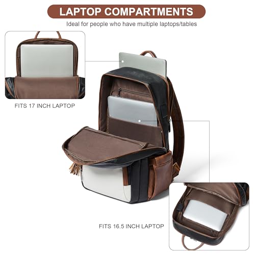 Shrrie 17 Inch Faux Leather Laptop Backpack for Women with Large Cup Holder - color: Black and Beige With Caramel Brown