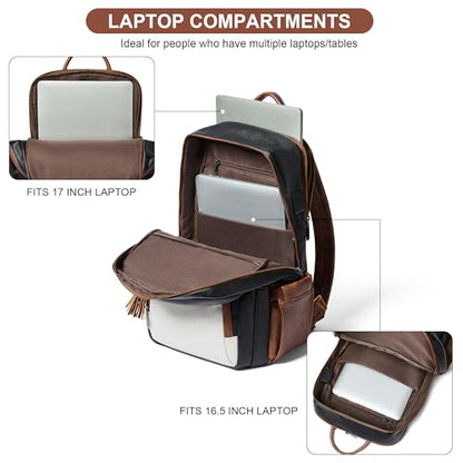 Shrrie 17 Inch Faux Leather Laptop Backpack for Women with Large Cup Holder - color: Black and Beige With Caramel Brown