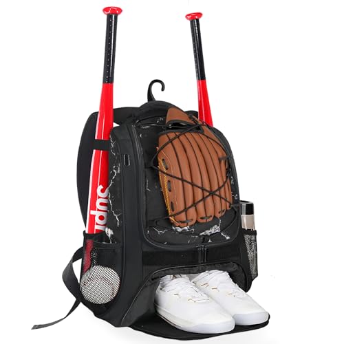 Goloni | Baseball Backpack,Baseball Bag for Adult,Softball Bat Bag with Shoes Compartment,Large Main Compartment for Helmet & accessories, Fence Hook - color: Marble