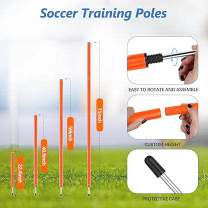 Haootadiy Soccer Agility Training Poles Equipment |Adjustable Soccer Equipment for Training Includes 6 Flexible Agility Poles - color: Orange Pole