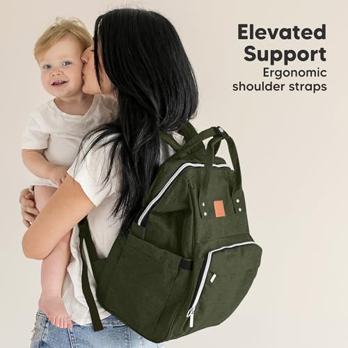 KeaBabies Baby Diaper Bag Backpack - Large Baby Bag for Boys, Girls, Waterproof Multi Function Travel Diaper Backpack with Changing Pad, Durable Travel Essentials for Moms and Dads (Dark Olive) - color: Dark Olive