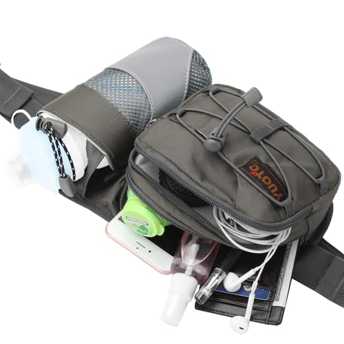 Waist Pack with Water Bottle Holder for Running Walking Hiking Fanny Pack Hydration Belt - color: Grey