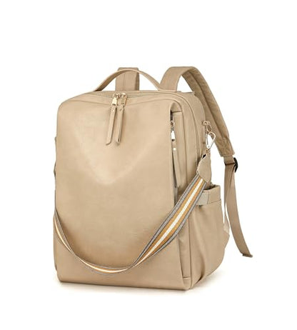 myfriday PU Leather Large Backpack Purse for Women Casual Travel Backpack Convertible Satchel Handbags With Luggage Strap (Biege) - color: Biege