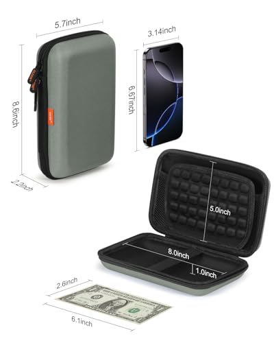 Gray-Green Hard Shell Carrying Case for External Hard Drive, Hard Disk, Power Bank, Charger, Cable, Cell Phone, Electronic Accessories - Larger Capacity Storage Pouch Shockproof Travel Case Bag - color: Gray-Green