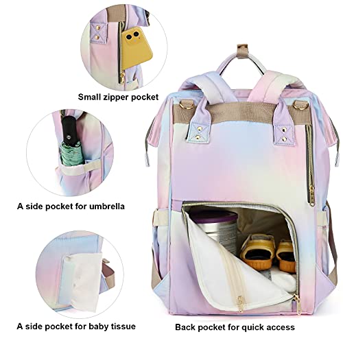 Rainbow Diaper Bag Backpack for Baby Girls, Mom Waterproof Large Nappy Bags for Women (Pink) - color: Pink