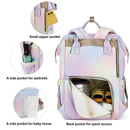 Rainbow Diaper Bag Backpack for Baby Girls, Mom Waterproof Large Nappy Bags for Women (Pink) - color: Pink