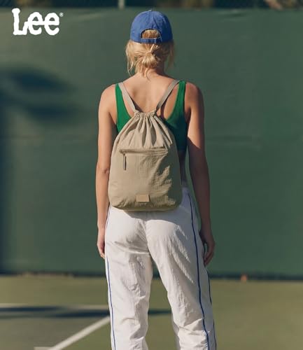 Lee Drawstring Backpack Bag Lightweight Small Gym Swim Beach Bag Water Resistant Sports Sackpack for Men Women, LEE48-002KH - color: Khaki