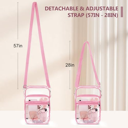 Blvornl Clear Crossbody Bag with Adjustable Shoulder Strap, Stadium Approved PVC Purse Bag, Messenger Bag - color: Pink, size: Large