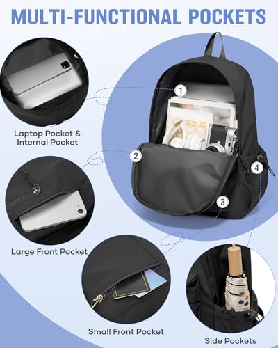 Black School Backpack for Girls Boys Bookbag Cute Aesthetic College Backpack Women Middle High School Teen Students Book Bag Lightweight Gym Work Laptop Casual Daypack Backpacks Men - color: Black