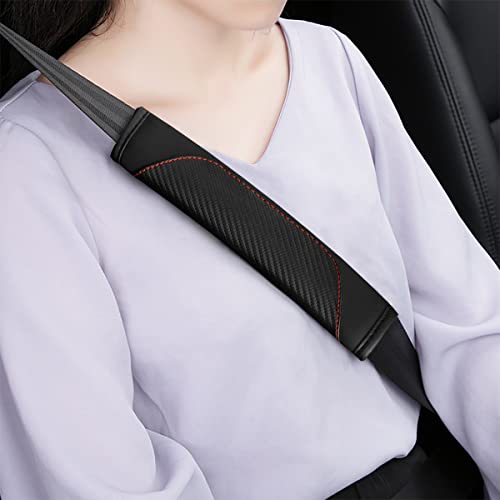 AUCELI 2PCS Car Seat Belt Cover, Carbon Fiber Seatbelt Shoulder Strap Covers, Breathable Leather Soft Harness Pad Protect Your Neck and Shoulder Compatible with Cars - color: Black