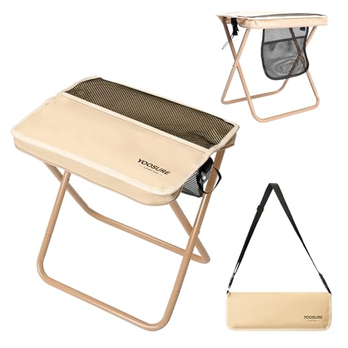 16" Extra Tall XL Portable Chair for Adults, Collapsible Purse Chair Heavy Duty Camp Seat with 3 Storage Pockets for Fishing Hiking Gardening, Lightweight Travel Purse Stool - color: Sand Khaki