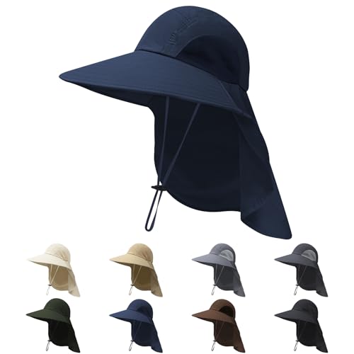 NPQQUAN Sun Hats for Men Women with Neck Flap UPF 50+ UV Protection Wide Brim Bucket Hat Safari Hiking Fishing Hats - color: Blue（lightweight）