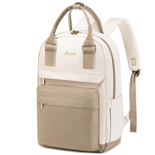 LOVEVOOK Backpack purse for Women, 14 Inch Laptop backpack Cute Waterproof Backpacks Stylish Travel Bags Vintage Daypacks Bookbag for College School Work - color: Khaki & Beige, size: 14 Inch
