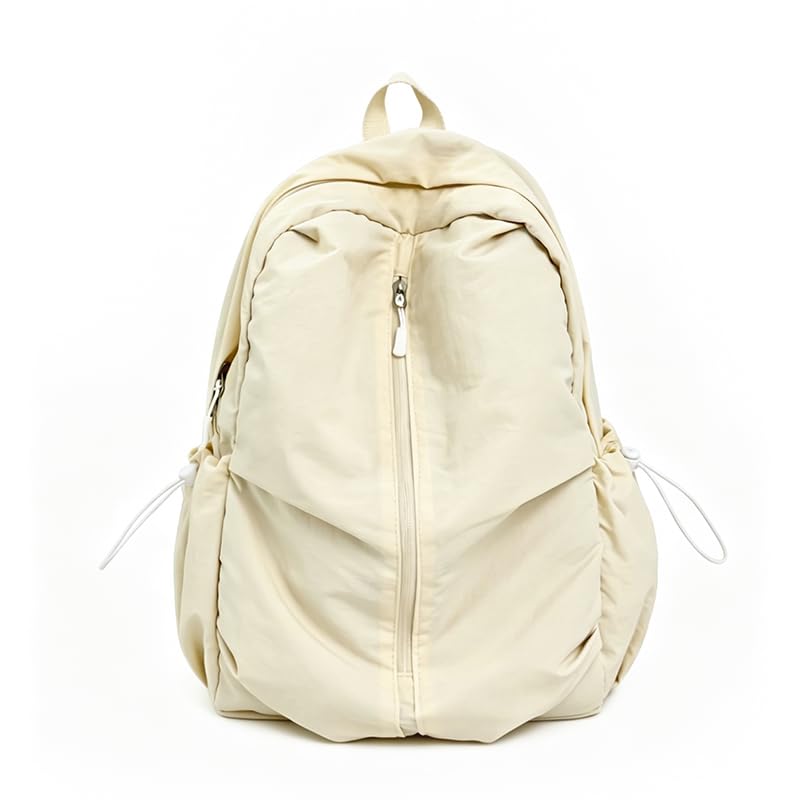 Women Solid Color Backpack Large Capacity Multi Pockets Daypack with Compartments Cute Lightweight Backpacks - color: Beige