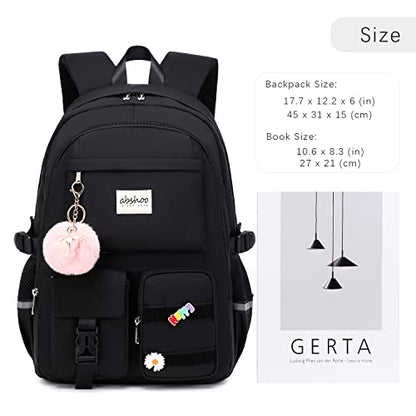 abshoo Big Student Laptop Backpack For College Women Middle High School Teen Girls Bookbag Travel Daypack (Black) | For College - color: Black
