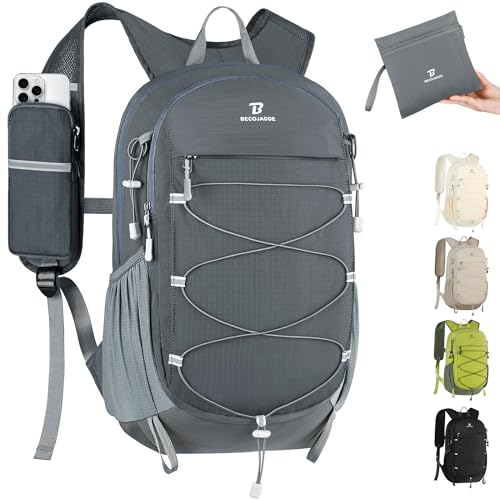 BECOJADDE Hiking Backpack 15L Small Backpack Packable Day pack Water Resistant Lightweight Travel Backpack for Women Men with Shoulder Strap Pockets for Hiking Camping Outdoor, Grey - color: Grey, size: 15L
