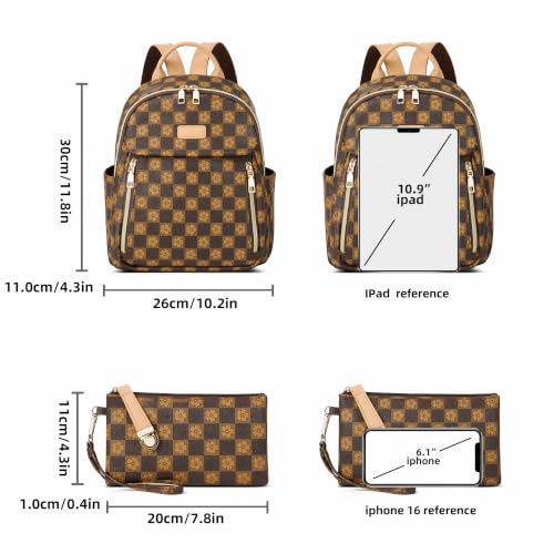 Makes Mini Backpack for Women, Stylish Daypack Purse Handbag Small Casual Daily Travel Bag, Lady Girls Gifts for Work School, 2pcs Sets - color: Checkered Coffee