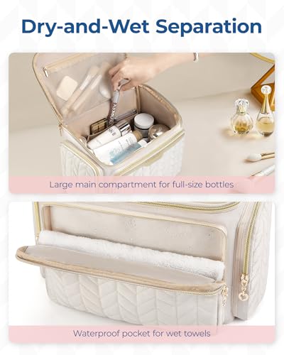 BAGSMART Travel Toiletry Bag, Large Wide-open Travel Bag for Toiletries, Makeup Cosmetic Travel Bag with Handle-Dark Pink - color: Dark Pink