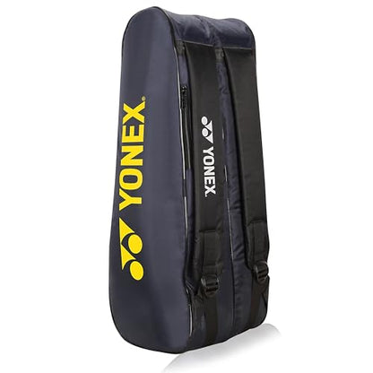 Yonex Stylish Badminton Kit-Bag |Double Zipper Compartment for Storage of 6 Rackets and Clothes|Side Pocket |Back Straps |Accessories Compartment |Made in India - color: NAVY BLUE CYBER LIME