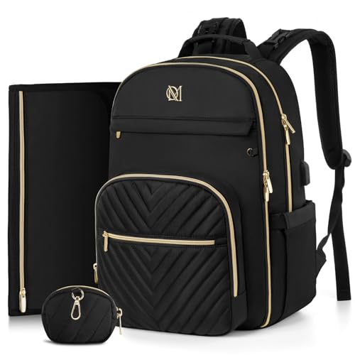 MOMUVO Diaper Bag Backpack, Quilted Baby Bag with Changing Pad & Stroller Straps & Pacifier Case, Large Travel Diaper Bags for Mom Dad, Black - color: Black