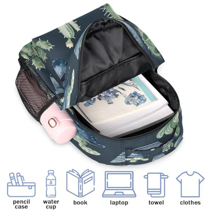 Cacti Plant Backpack with Chest Strap, Casual Backpack for Women Men, 16 Inch Daypack for Travel Work, Cactus - color: Gold