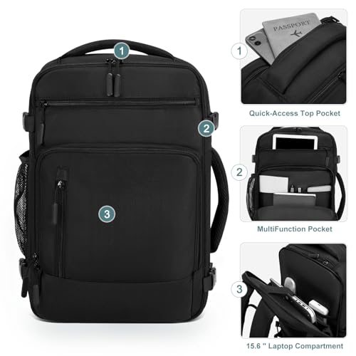 Travel Backpack, TSA Friendly Flight Approved Carry on Backpack with Laptop Compartment for Men Women, Weekender Bag Personal Item Backpack 30L, Black - color: Black