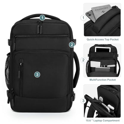 Travel Backpack, TSA Friendly Flight Approved Carry on Backpack with Laptop Compartment for Men Women, Weekender Bag Personal Item Backpack 30L, Black - color: Black