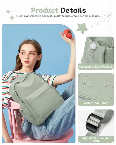 BJLFS Green Cute School Backpack with Laptop Compartment Small Travel Laptop Backpack for Women Men Waterproof College Backpack Simple School Bag for Teens Girls Boys - color: Green