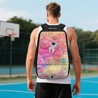 18.5in Basketball Backpack Basketball Bag with Shoe Compartment & Ball Holder, Waterproof Bag for Soccer Volleyball - color: Creative Formula Astronaut Print